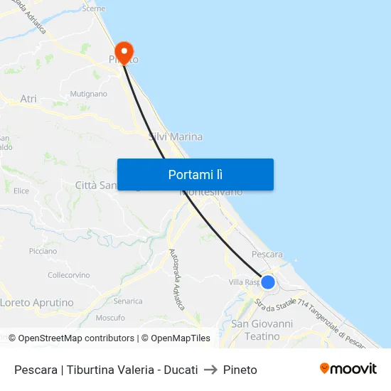 Pescara | Tiburtina Valeria - Ducati to Pineto map
