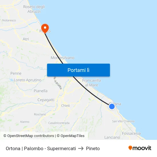 Ortona | Palombo - Supermercati to Pineto map