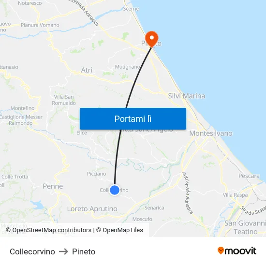 Collecorvino to Pineto map