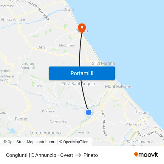 Congiunti | D'Annunzio - Ovest to Pineto map