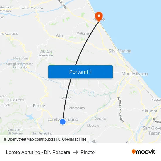 Loreto Aprutino - Dir. Pescara to Pineto map