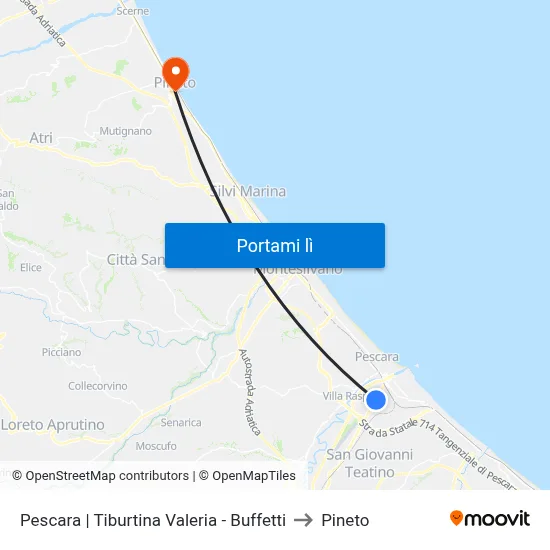 Pescara | Tiburtina Valeria - Buffetti to Pineto map