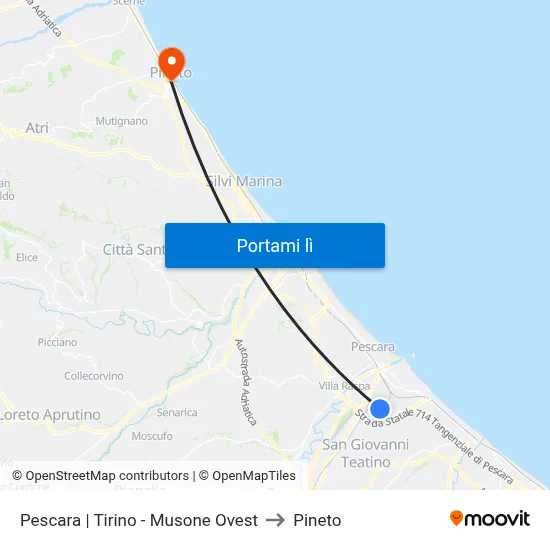 Pescara | Tirino - Musone Ovest to Pineto map