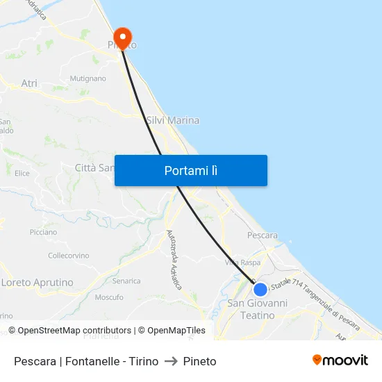 Pescara | Fontanelle - Tirino to Pineto map