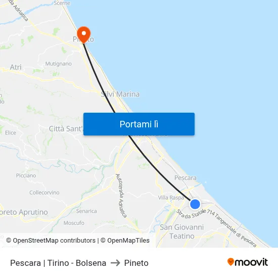 Pescara | Tirino - Bolsena to Pineto map