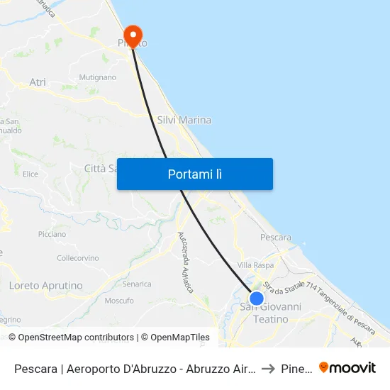 Pescara | Aeroporto D'Abruzzo - Abruzzo Airport to Pineto map