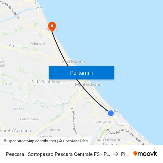 Pescara | Sottopasso Pescara Centrale FS - Pescara Central Station to Pineto map