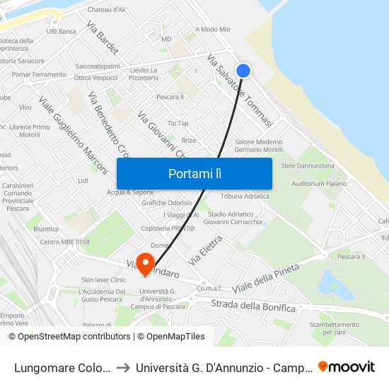 Lungomare Colombo, 44 to Università G. D'Annunzio - Campus Di Pescara map