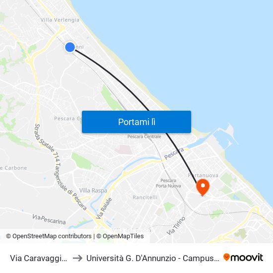 Via Caravaggio, 263 to Università G. D'Annunzio - Campus Di Pescara map