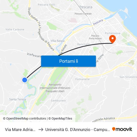 Via Mare Adriatico, 66 to Università G. D'Annunzio - Campus Di Pescara map