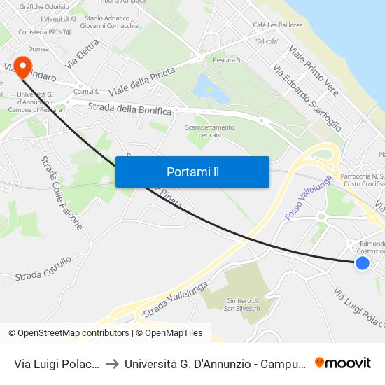Via Luigi Polacchi, 40 to Università G. D'Annunzio - Campus Di Pescara map