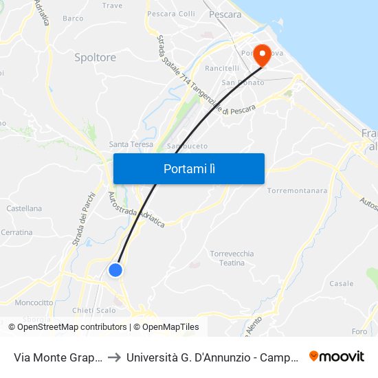 Via Monte Grappa 132 to Università G. D'Annunzio - Campus Di Pescara map