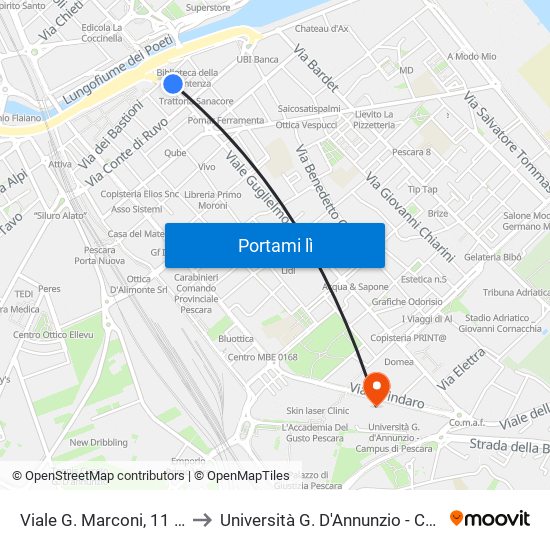 Viale G. Marconi, 11 (Spizzo Cafè) to Università G. D'Annunzio - Campus Di Pescara map