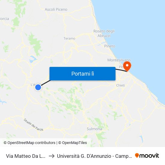 Via Matteo Da Leonessa to Università G. D'Annunzio - Campus Di Pescara map