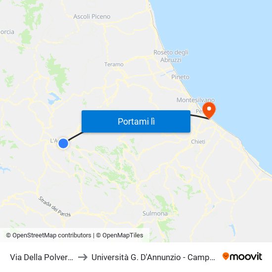Via Della Polveriera, 45 to Università G. D'Annunzio - Campus Di Pescara map