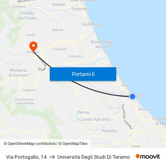 Via Portogallo, 14 to Università Degli Studi Di Teramo map