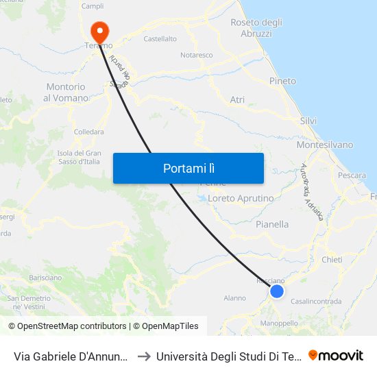 Via Gabriele D'Annunzio, 9 to Università Degli Studi Di Teramo map