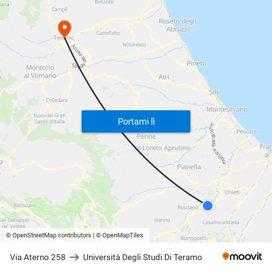Via Aterno 258 to Università Degli Studi Di Teramo map