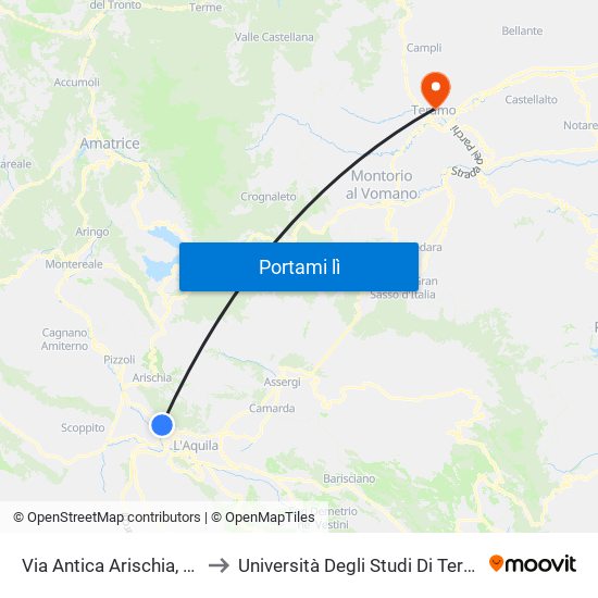 Via Antica Arischia, 109 to Università Degli Studi Di Teramo map