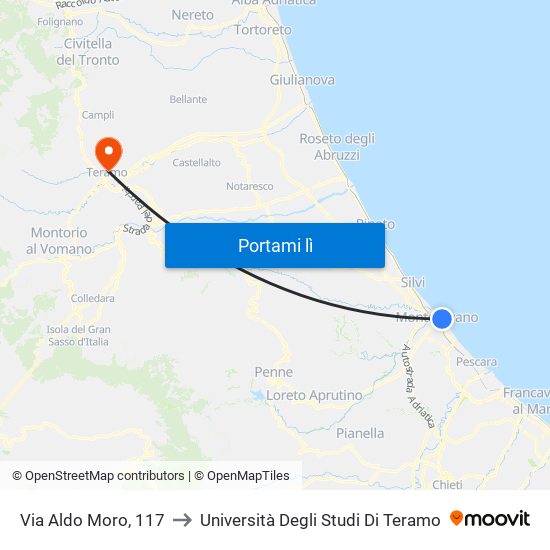 Via Aldo Moro, 117 to Università Degli Studi Di Teramo map