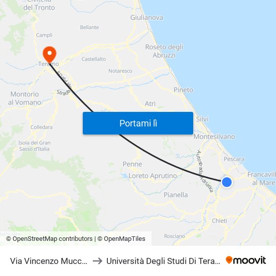 Via Vincenzo Muccioli to Università Degli Studi Di Teramo map