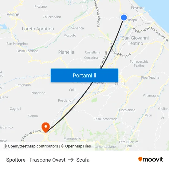 Spoltore - Frascone Ovest to Scafa map