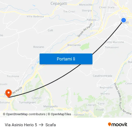 Via Asinio Herio 5 to Scafa map