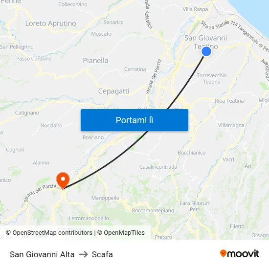 San Giovanni Alta to Scafa map