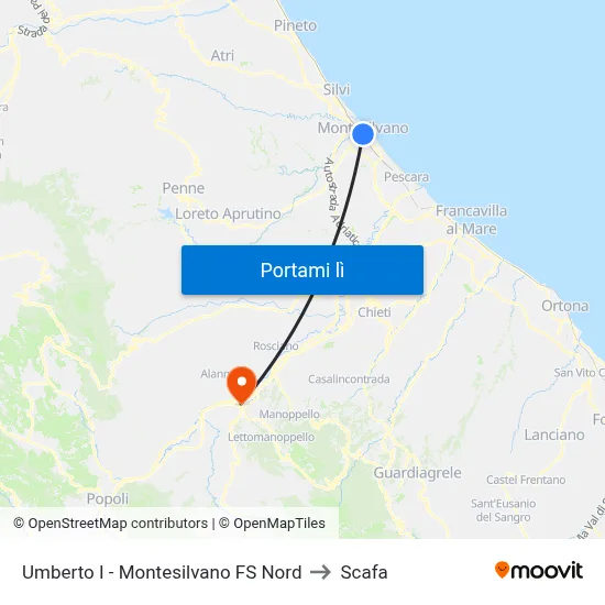 Umberto I - Montesilvano FS Nord to Scafa map