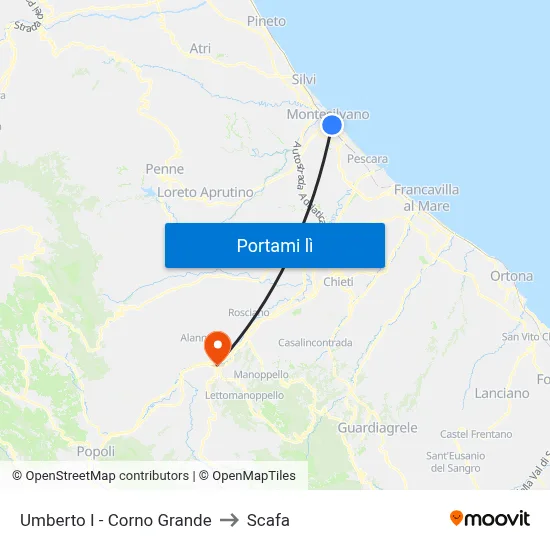 Umberto I - Corno Grande to Scafa map