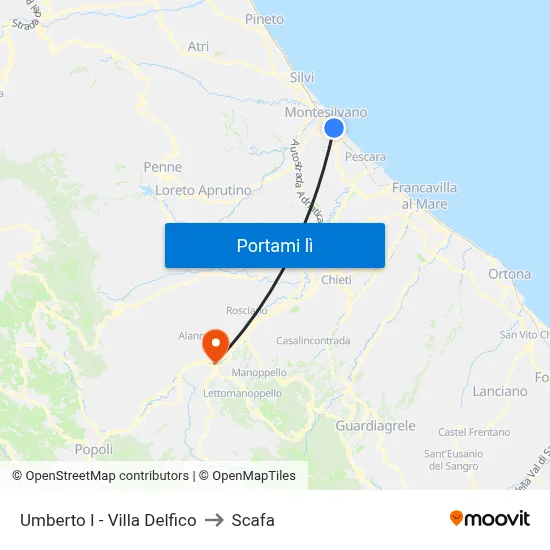 Umberto I - Villa Delfico to Scafa map