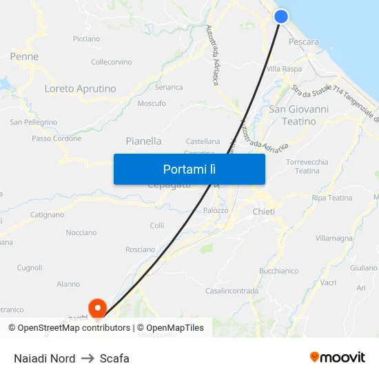 Naiadi Nord to Scafa map