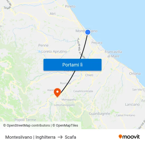 Montesilvano | Inghilterra to Scafa map