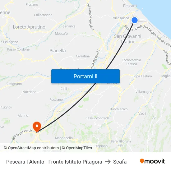 Pescara | Alento - Fronte Istituto Pitagora to Scafa map