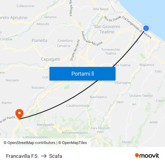 Francavilla F.S. to Scafa map