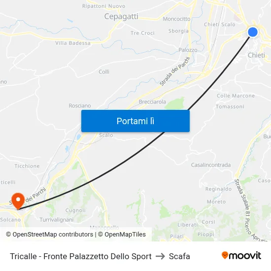 Tricalle - Fronte Palazzetto Dello Sport to Scafa map