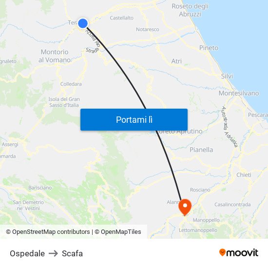 Ospedale to Scafa map