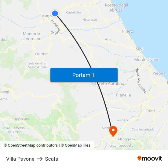 Villa Pavone to Scafa map