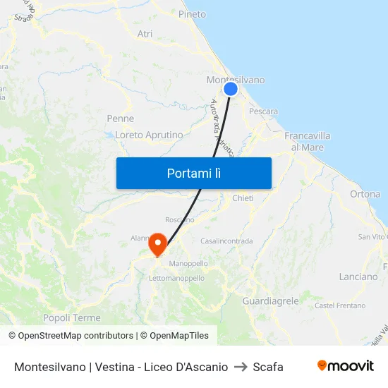 Montesilvano | Vestina - Liceo D'Ascanio to Scafa map