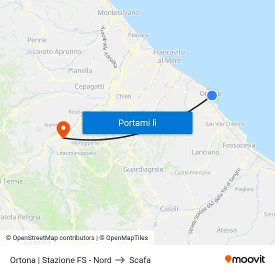 Ortona | Stazione FS - Nord to Scafa map
