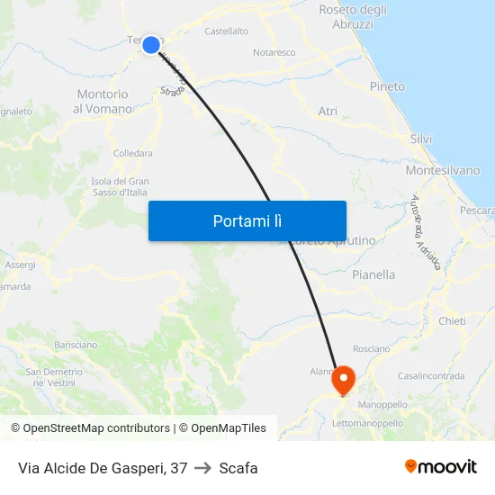 Via Alcide De Gasperi, 37 to Scafa map