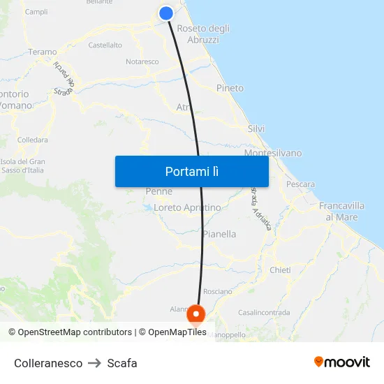 Colleranesco to Scafa map
