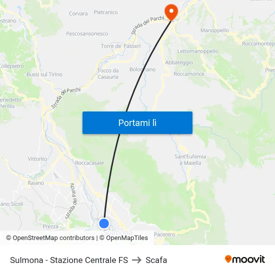 Sulmona - Stazione Centrale FS to Scafa map
