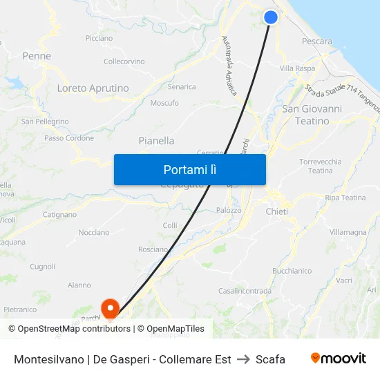 Montesilvano | De Gasperi - Collemare Est to Scafa map