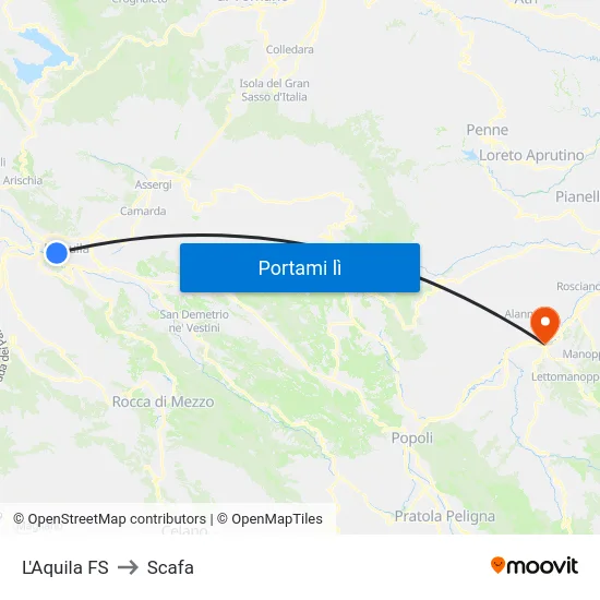 L'Aquila FS to Scafa map