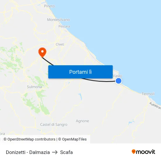 Donizetti - Dalmazia to Scafa map