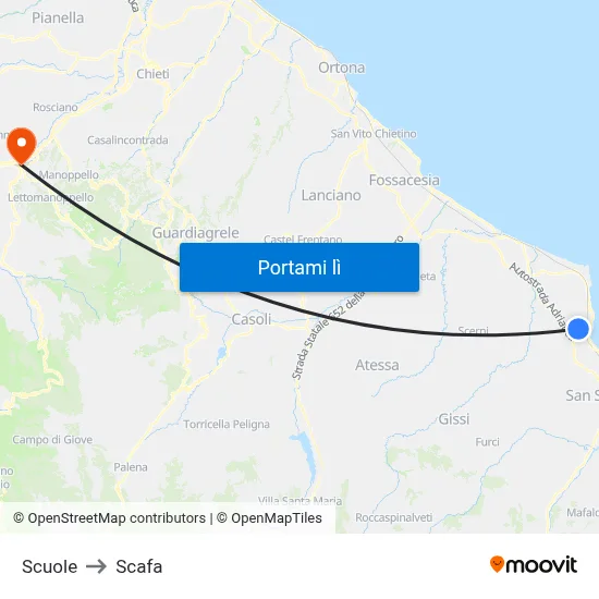 Scuole to Scafa map