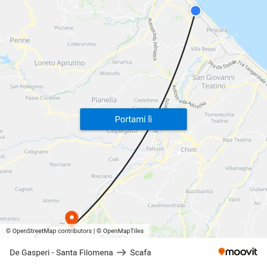De Gasperi - Santa Filomena to Scafa map