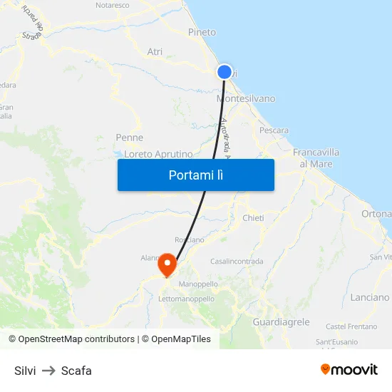 Silvi to Scafa map