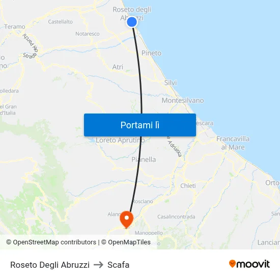 Roseto Degli Abruzzi to Scafa map